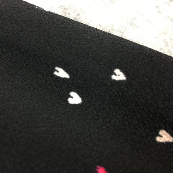 Elle Top XS Blouse Career Heart Print Crepe Black Accordion Pleat Sleeves Pink - Picture 6 of 13